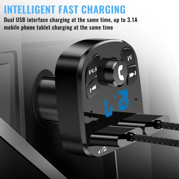 Car Fm Transmitter Bluetooth 5.0 Aux Handsfree Wireless Car Kit Dual Usb Car Charger - Image 3