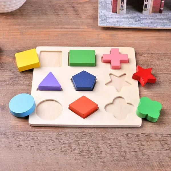 Wooden Geometric Shapes Montessori Puzzle Sorting Math Bricks - Image 5