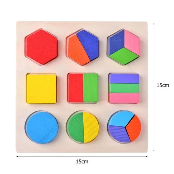 Wooden Geometric Shapes Montessori Puzzle Sorting Math Bricks - Image 6