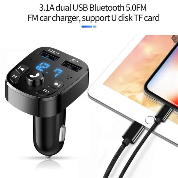 Car Fm Transmitter Bluetooth 5.0 Aux Handsfree Wireless Car Kit Dual Usb Car Charger - Image 5