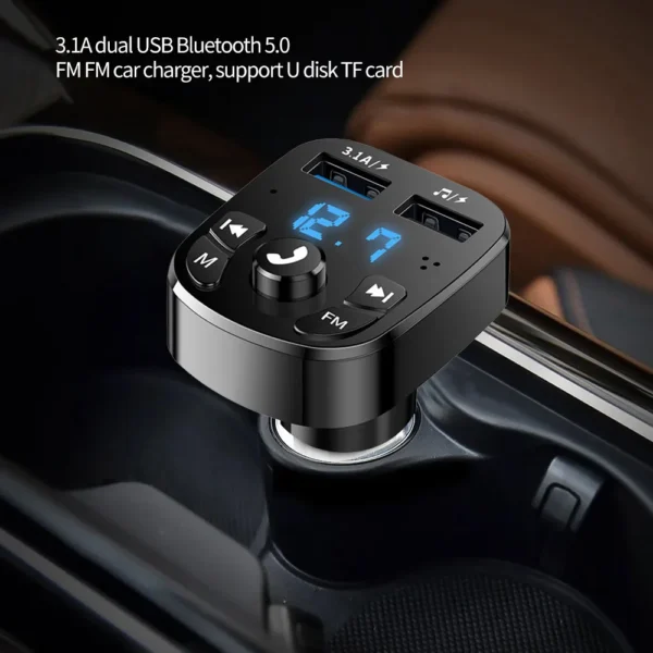 Car Fm Transmitter Bluetooth 5.0 Aux Handsfree Wireless Car Kit Dual Usb Car Charger - Image 2