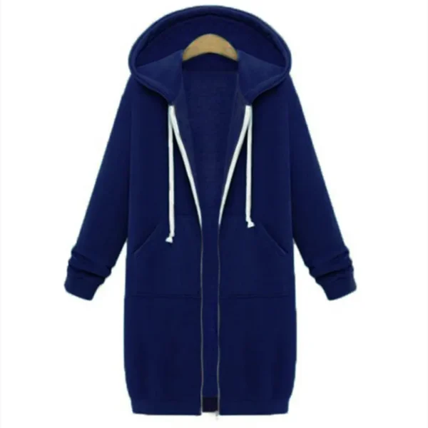 Zip Up Hoodies Oversized Fleece Long Sweatshirts Casual Long Sleeve Autumn Jacket Coat Pockets Solid Women Clothing High Street - Image 5