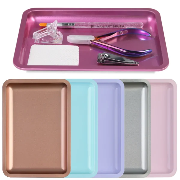 Stainless Steel Cosmetic Storage Tray Nail Art Manicure Plate Tweezers Clippers Pens Container