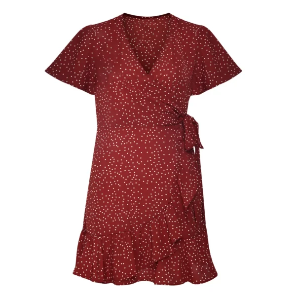 Women Sexy Dress Deep V-Neck Short Sleeve Floral Print Mini Ruffle Wrap Dress with Self tie at Waist - Image 4