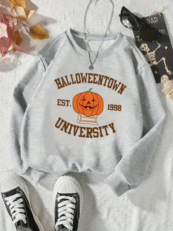 Plus Size Women's Halloween Pumpkin Print Casual Crew Neck Sweatshirt, Long Sleeve, Plus Size - Image 4