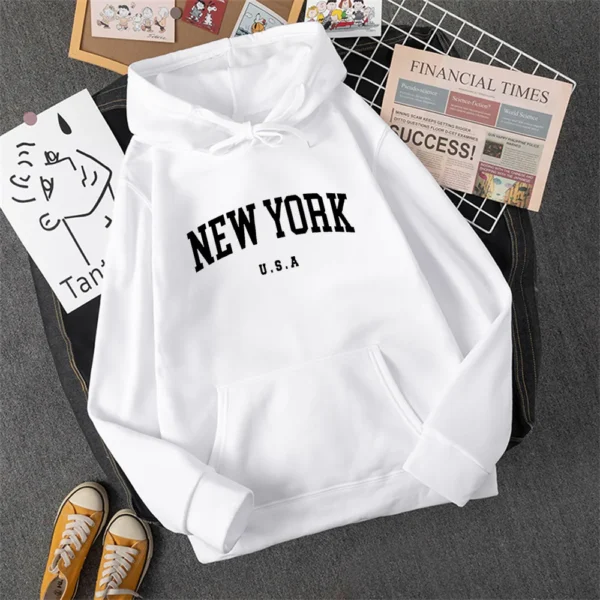 Men Women New York U.S.A City Hoodies Fashion Letter Printed Graphic Sweatshirts Loose Casual Harajuku Hooded Pullover Sportwear - Image 2