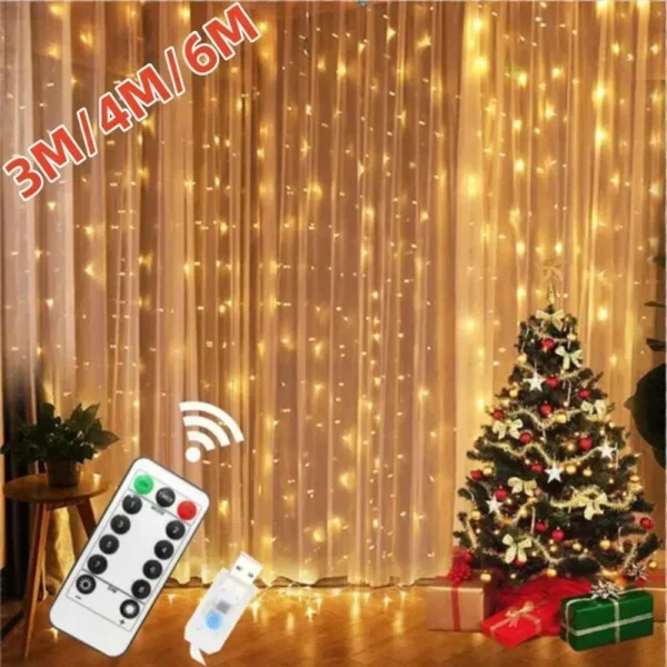 6x3M/3x3m Curtain LED Light Garland on The Window USB Power Fairy Lights - Image 2