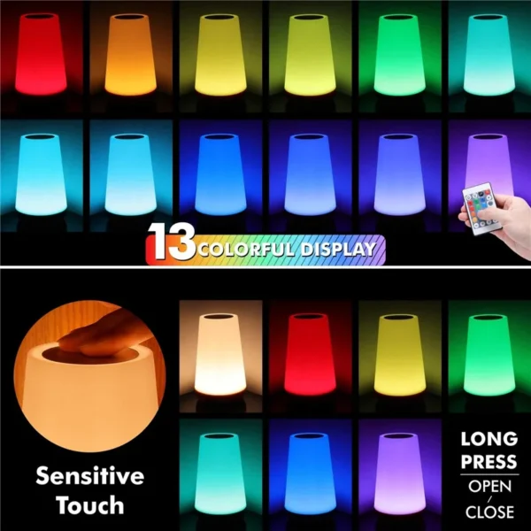 13 Color Changing Night Light RGB Remote Control Touch Dimmable Lamp Portable Table Bedside Lamps USB Rechargeable - Image 2