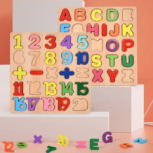 Wooden Jigsaw Puzzle Children Letters Numbers Board Pairing Puzzle - Image 3