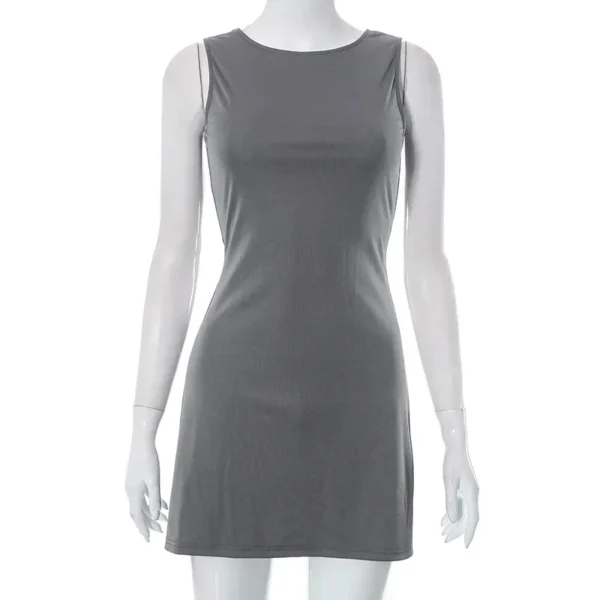 Gray Y2K Dress Sleeveless Mini Dress Women Boydcon Tank Dress Above Knee Basic Casual Streetwear Solid O Neck Short Dresses - Image 6