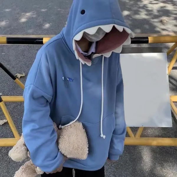 Autumn Winter New Funny Shark Patchwork Hoodies Men and Women Kawaii Sweatshirt Fashion Casual Pullover School Oversized Clothes - Image 3