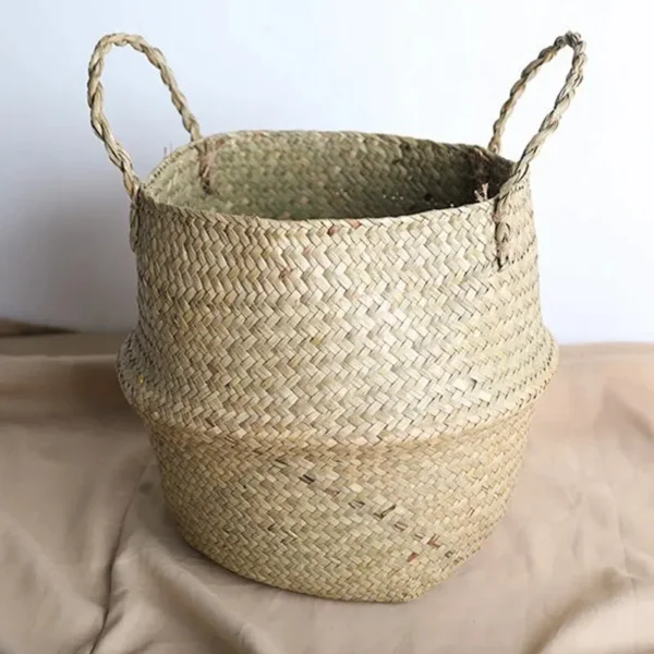 Wicker Basket Toy Organizer Folding Rattan Seagrass Storage Basket Laundry Woven Basket Plant Flower Pot For Home Garden - Image 3