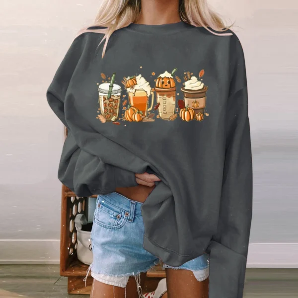 Women's Halloween Sweatshirt Colored Spooky Four Pumpkins Funny Autumn Women Long Sleeve Jumper Halloween Pullovers Top - Image 5