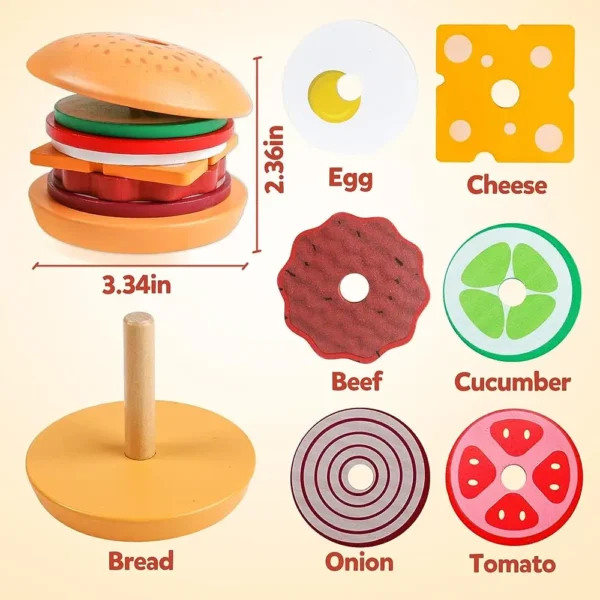 Montessori Wooden Burger Stacking Toys For Toddler Kids - Image 5