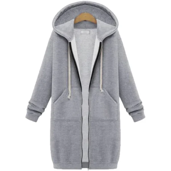 Zip Up Hoodies Oversized Fleece Long Sweatshirts Casual Long Sleeve Autumn Jacket Coat Pockets Solid Women Clothing High Street - Image 2