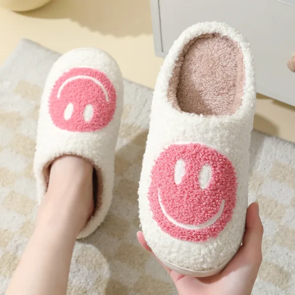 Smiling face autumn/winter furry couple cotton slippers women - Image 3