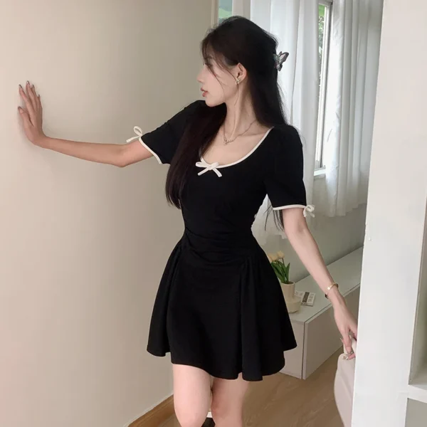 Summer Mini Dress Women Sexy Black Short sleeve Patchwork casual Solid A-LINE Dress Streetwear Club Elegant Party Dresses - Image 4