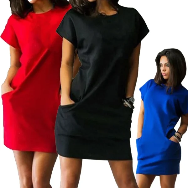 2024 Fashion Women's Summer Pocket Dress Slim Fit Sexy Mini Dress Short Sleeve Dress Mini Dress S~2XL