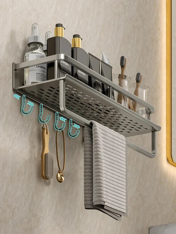 Bathroom shelf space aluminum no drill hanging rack - Image 5