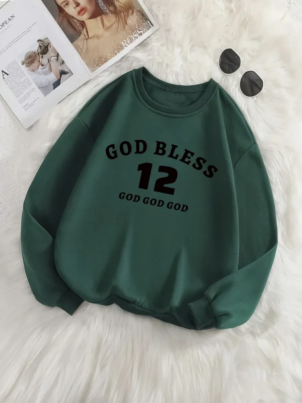 Ring Text Numbers Arrangement Print Green Hoodless Fashion High-end Sweatshirt,Ladies Women's Comfortable Top