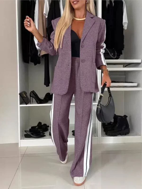 Autumn And Winter New Long Sleeves Suit Women's Suit Fashion Pimp Stitching Pants Pocket Female Office Blazer 2 Piece Set 2024 - Image 3