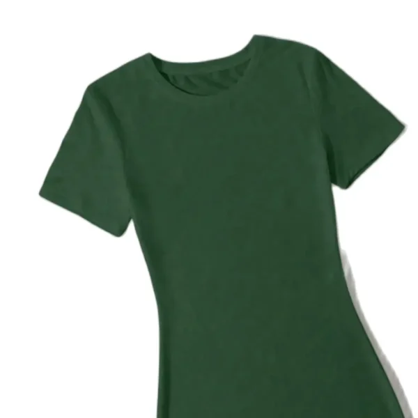 Summer women's fashion simple green solid color casual slim fit short sleeve round neck short mini dress 2024 New - Image 6