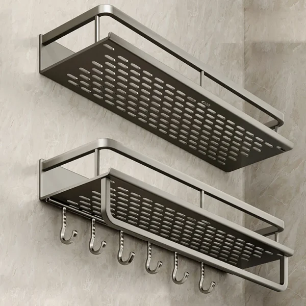 Bathroom shelf space aluminum no drill hanging rack