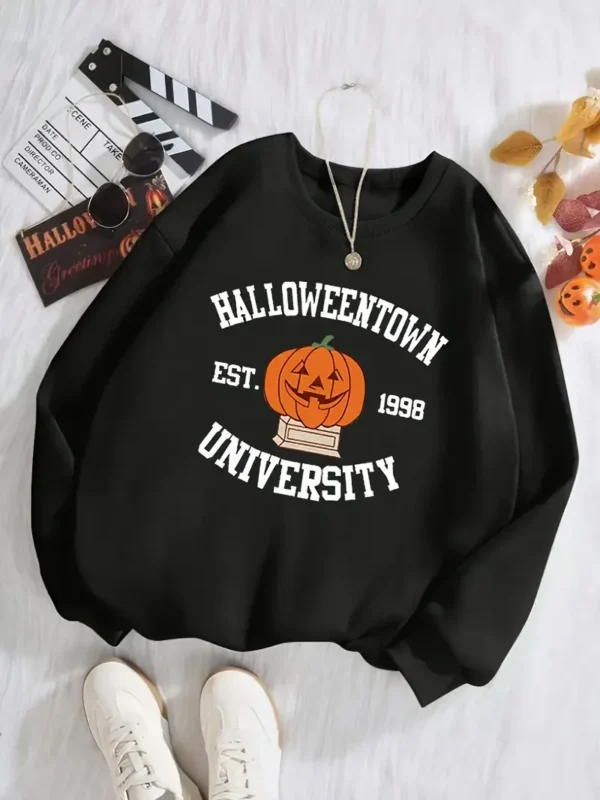 Plus Size Women's Halloween Pumpkin Print Casual Crew Neck Sweatshirt, Long Sleeve, Plus Size - Image 2