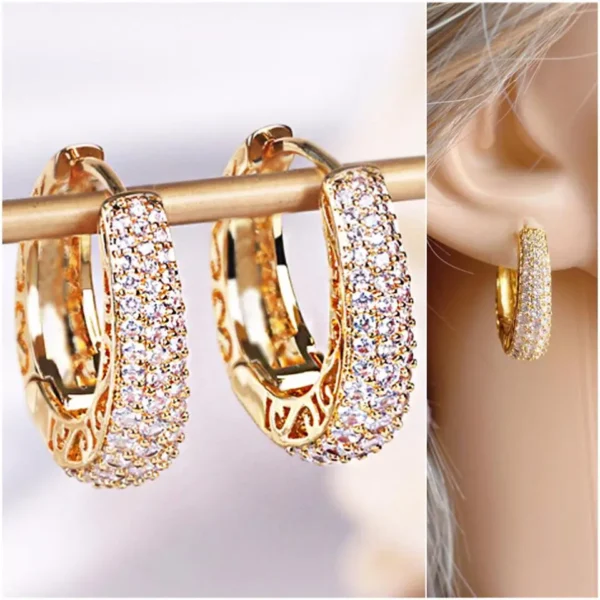 RAKOL Luxury Gold Color CZ Stone Circle Earrings For Women