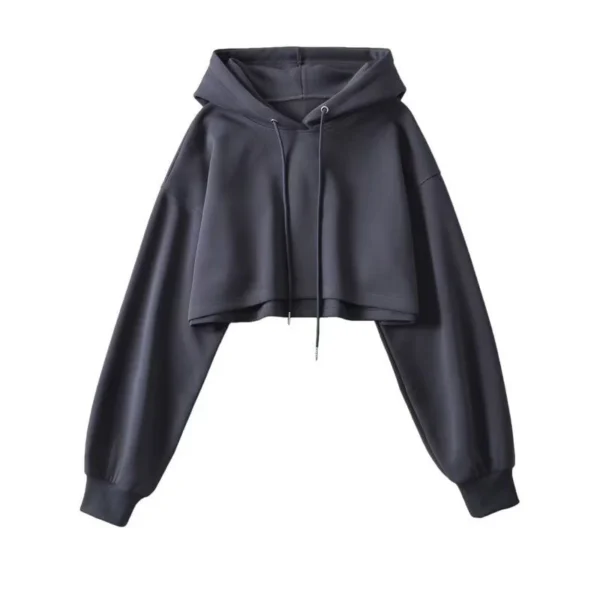 Thin Hooded Sweatshirt Women Fashion Cropped Drawstring Solid Long Sleeve Pullover Casual Running Street Dance Harajuku Y2K Tops - Image 2