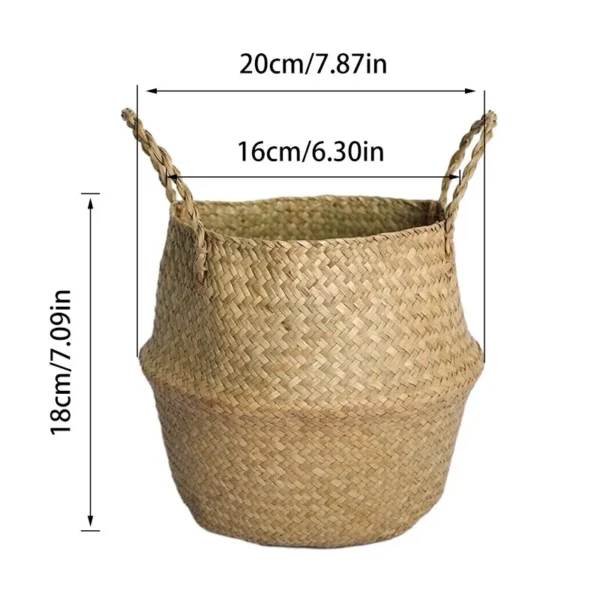 Wicker Basket Toy Organizer Folding Rattan Seagrass Storage Basket Laundry Woven Basket Plant Flower Pot For Home Garden - Image 6