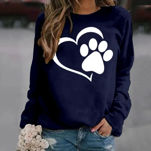 Fashion Dog Paw Printed Sweatshirts Spring Autumn Winter Long Sleeve Round Neck Casual Sweater Women Hoodless Sweatshirt - Image 3