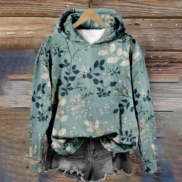 Women Hoodie Natural Print Twig Pullover with Leaves Fashion Harajuku Long Sleeve Sweatshirt Streetwear