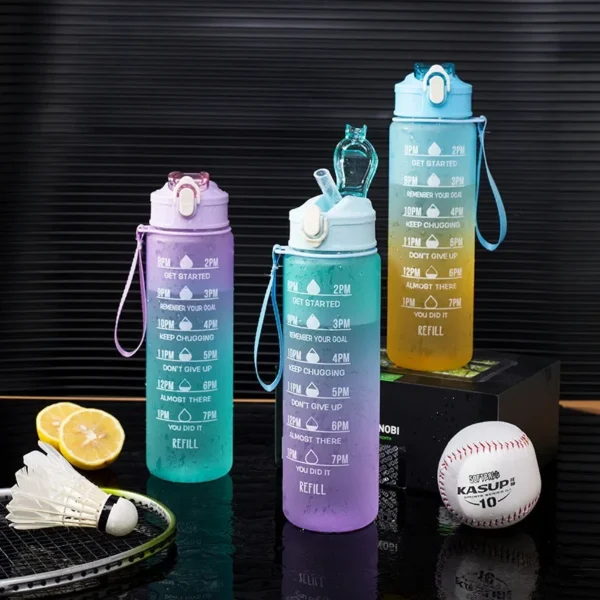 900ml Sports water Bottle High Temperature Resistant Graduated Straw - Image 4