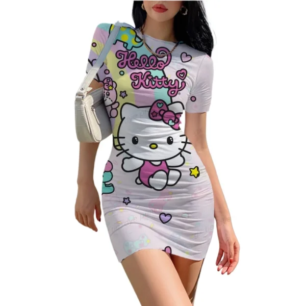 Summer 2024 Sanrio Mini Dress Party Informal Casual Y2k HelloKitty Short Skirt Cartoon Print Hip Skirt Beautiful Figure - Image 2