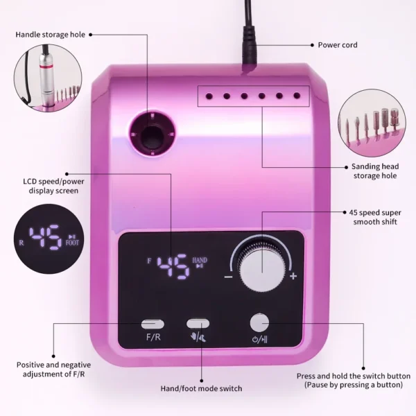 High Quality Electric Nail Drill Machine 45000 RPM Electric File HD Display Metal Manicure - Image 5