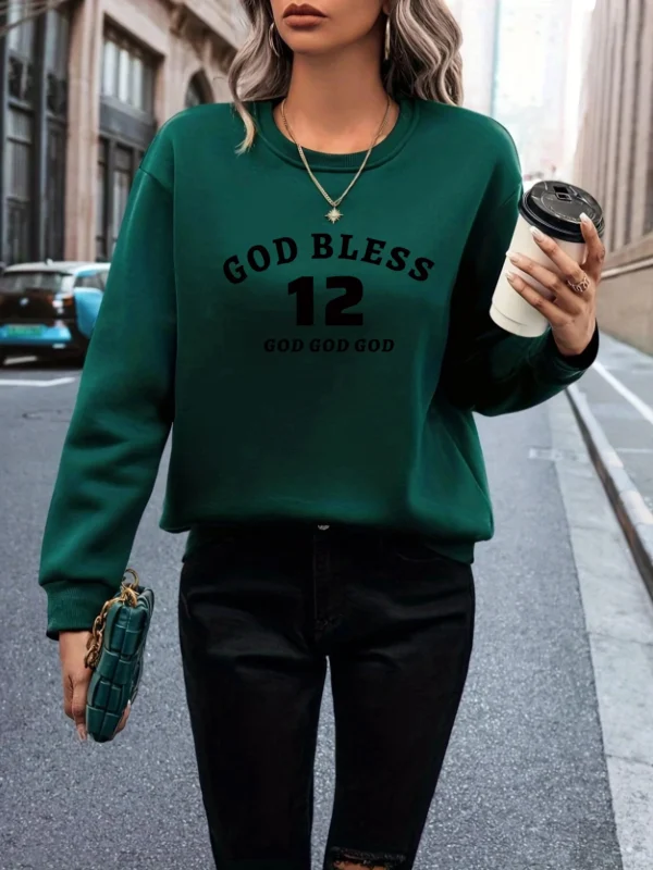 Ring Text Numbers Arrangement Print Green Hoodless Fashion High-end Sweatshirt,Ladies Women's Comfortable Top - Image 3