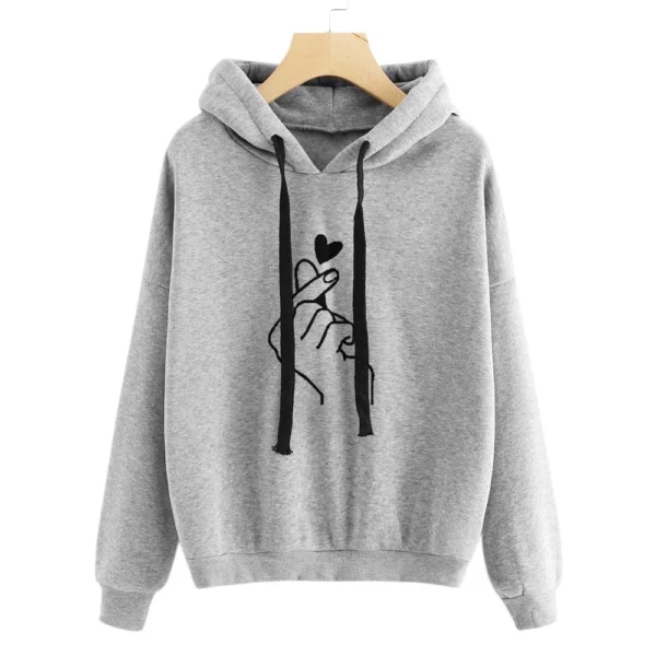 Autumn Long Sleeve Heart Print Hoodie Blouse Women Jumper Hooded Pullover Women's Casual Drawstring Sweatshirt Female Clothing - Image 3