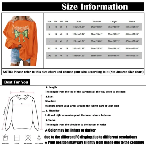 Women's Halloween Sweatshirt Colored Spooky Four Pumpkins Funny Autumn Women Long Sleeve Jumper Halloween Pullovers Top - Image 6