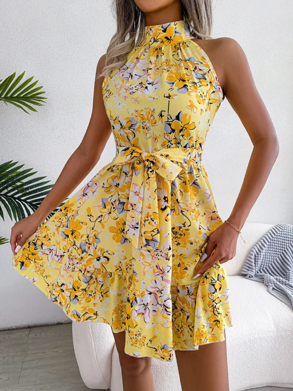 Summer Women Sexy Floral Print Short Dress, Bandage Holiday Beach Sundress Casual Halter Short Dresses,Summer Clothes Women 2024 - Image 2