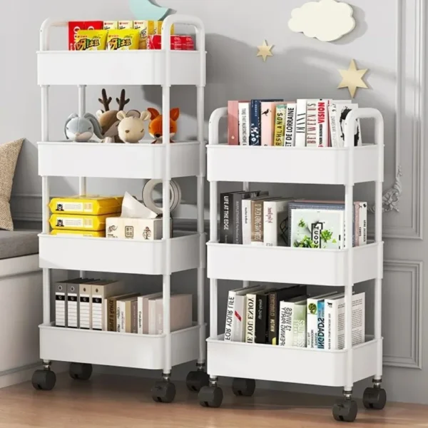 Bookshelf Storage Trolley Mobile Kitchen Organizer Cart With Wheels Multi-Layer Bathroom Trolley - Image 3