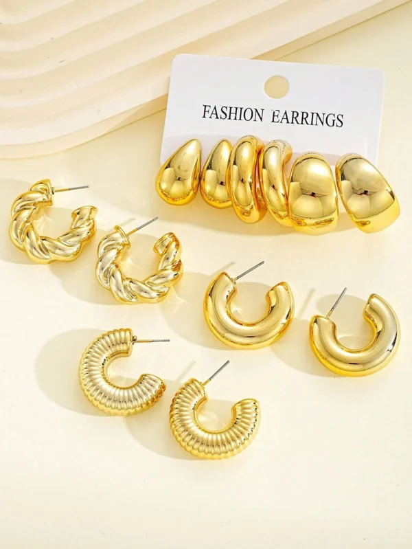 Women's Gold-Color Classic Earrings 12pcs Set - Image 2