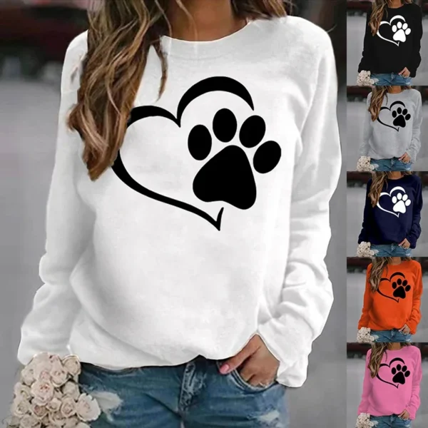 Fashion Dog Paw Printed Sweatshirts Spring Autumn Winter Long Sleeve Round Neck Casual Sweater Women Hoodless Sweatshirt