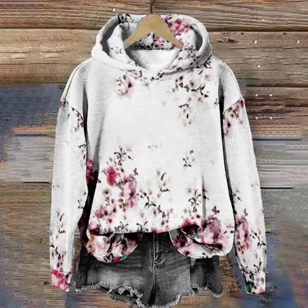 Women Hoodie Natural Print Twig Pullover with Leaves Fashion Harajuku Long Sleeve Sweatshirt Streetwear - Image 2