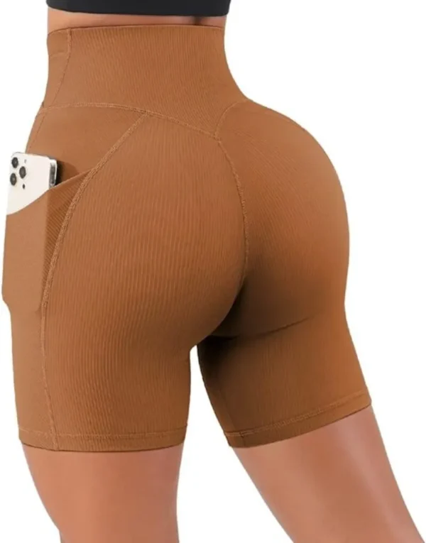 Sports Short Women Cross Workout Yoga Shorts with Pockets 5" High Waist Booty Biker Short - Image 3