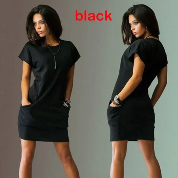 2024 Fashion Women's Summer Pocket Dress Slim Fit Sexy Mini Dress Short Sleeve Dress Mini Dress S~2XL - Image 2