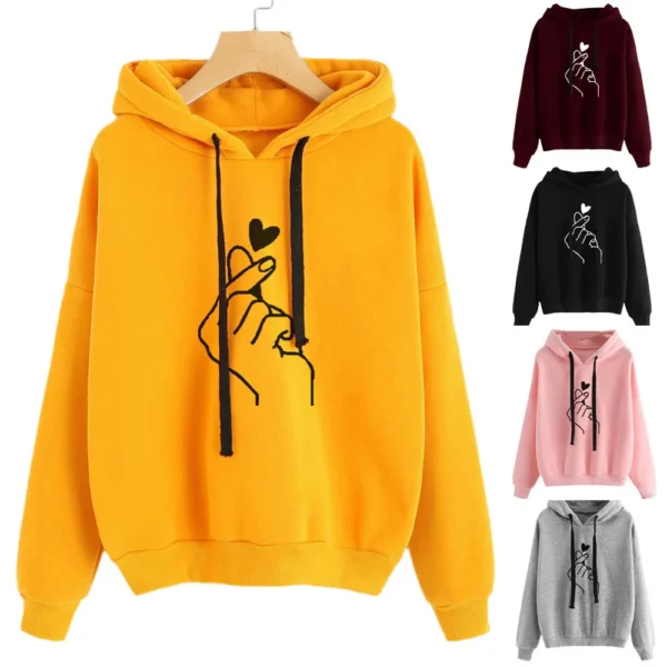 Autumn Long Sleeve Heart Print Hoodie Blouse Women Jumper Hooded Pullover Women's Casual Drawstring Sweatshirt Female Clothing - Image 4