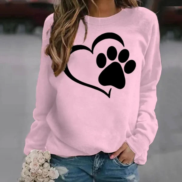 Fashion Dog Paw Printed Sweatshirts Spring Autumn Winter Long Sleeve Round Neck Casual Sweater Women Hoodless Sweatshirt - Image 6