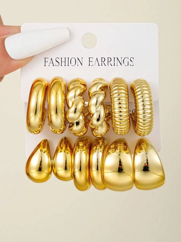 Women's Gold-Color Classic Earrings 12pcs Set