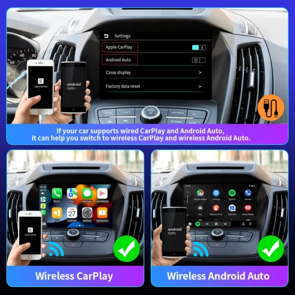 EKIY Mini Carplay Smart Box Wireless Android Auto Adapter Apple Dongle Plug And Play - Image 2